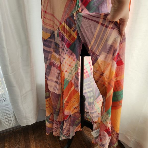 NWOT Free People Haut Long Gone Sailing Maxi Top Large L Boho Plaid - Picture 9 of 13